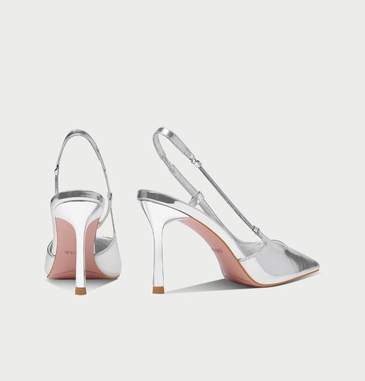 Pjjuu Women's Summer Leather Sandals With Silver Stiletto Heels - SOME