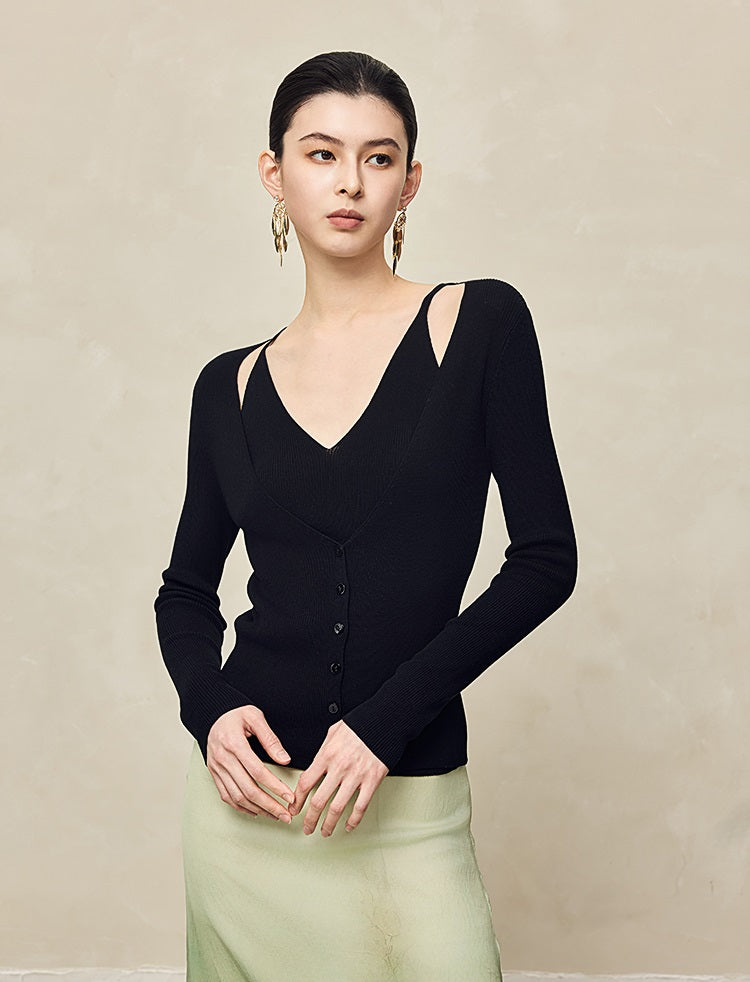 HECO Two Layered Knitted Long Sleeve Tops for Women - LIFE.