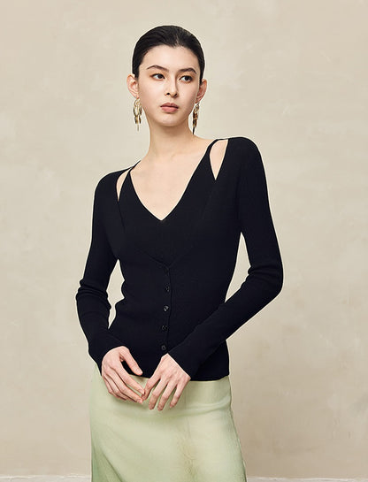 HECO Two Layered Knitted Long Sleeve Tops for Women - LIFE.