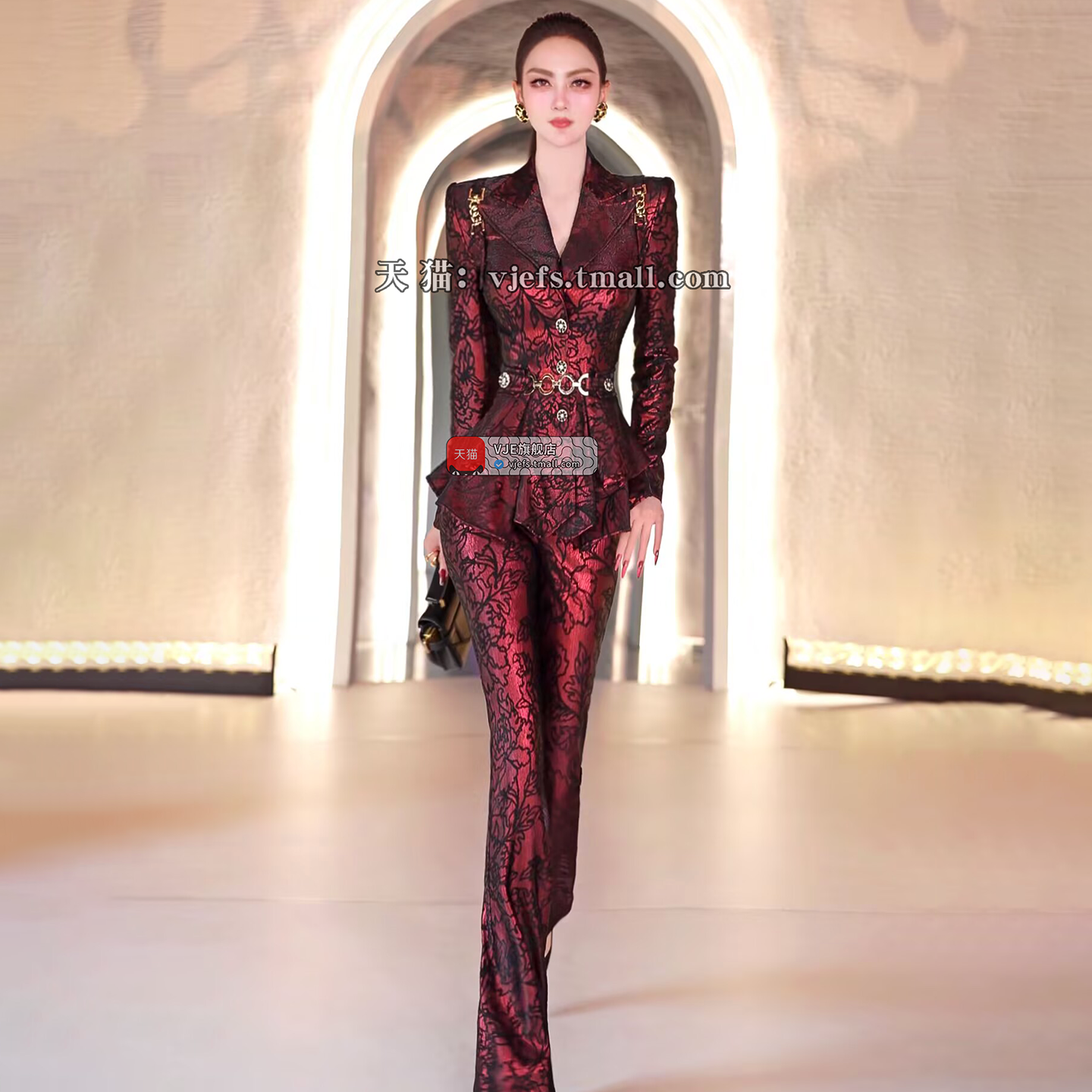 VJE Waist Skirt Jacket Micro Flared Pants Two-Piece Set - ACE.