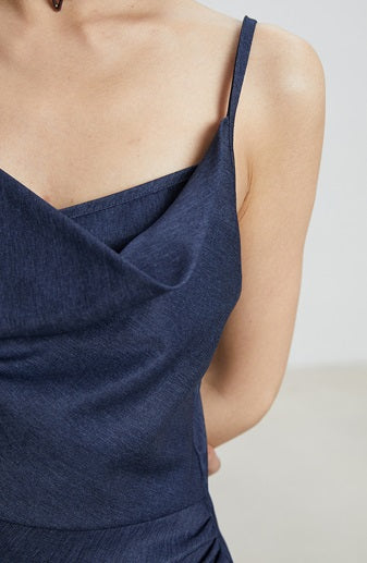 TINY IN irregular slanted shoulder slip slit long dress-GANS