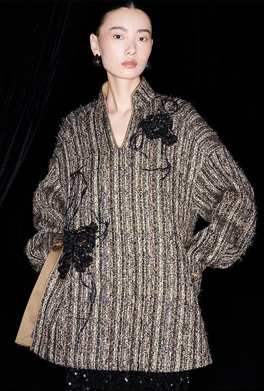 M essential Mackay designer Chanson  Wrought Iron Orchid Feather Beaded Top - growth.