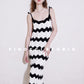 FINOCCI23 Winter's black white stripe wavy layered wool slip dress - Rao