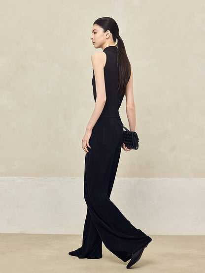 HECO 100% linen drape knitted casual wide-legged black white Pants Women - FINGER.