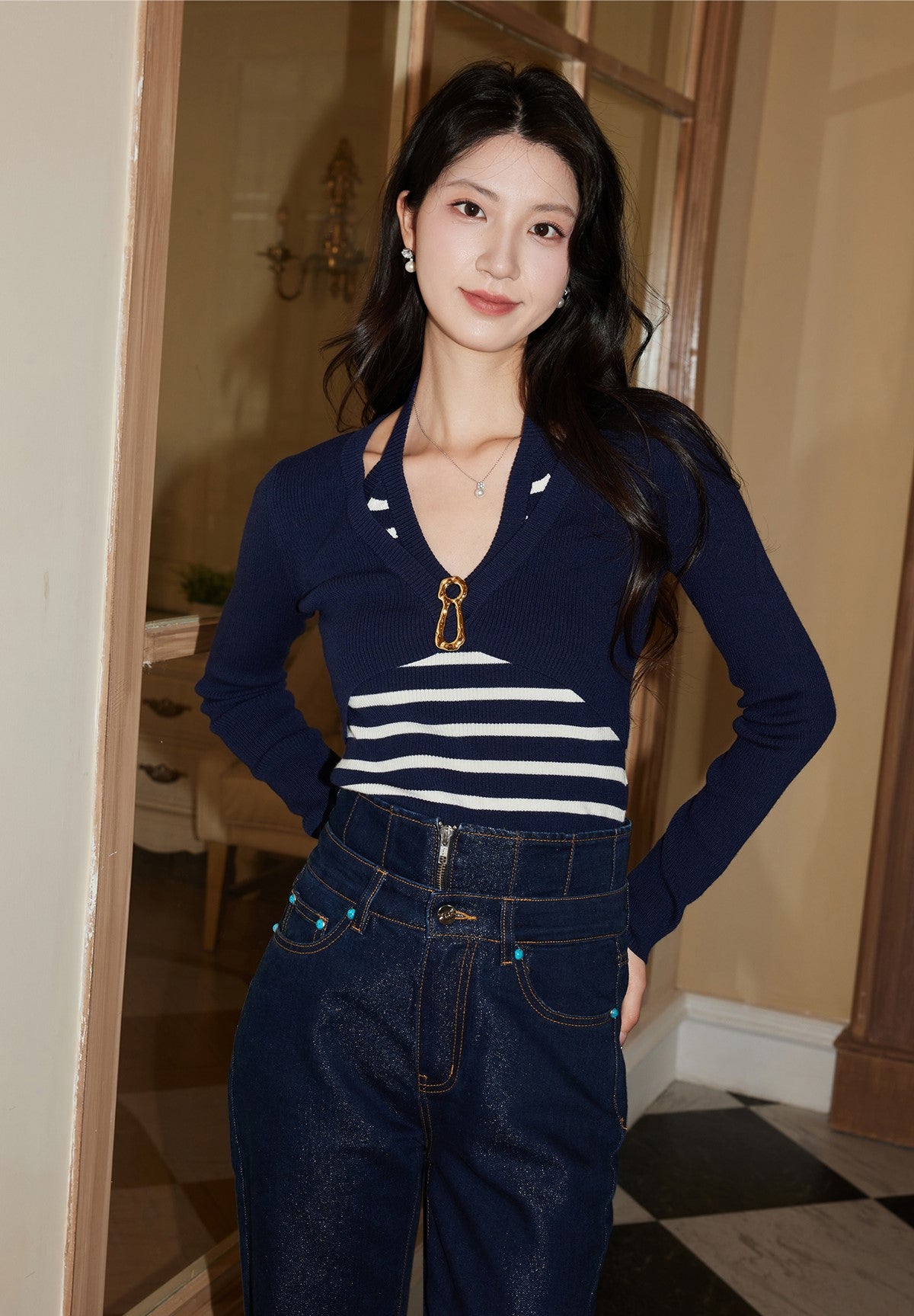 YES BY YESIR fake two-piece striped wool knitted sweater - GRANT.