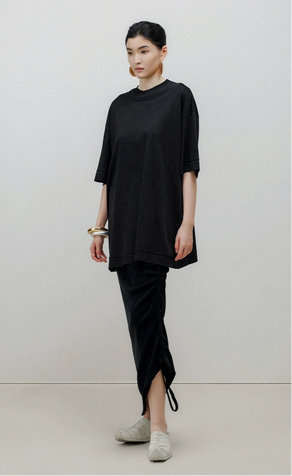 ZHUCHONGYUN Black Drawstring Straight Knit Skirt-ITSUKI.