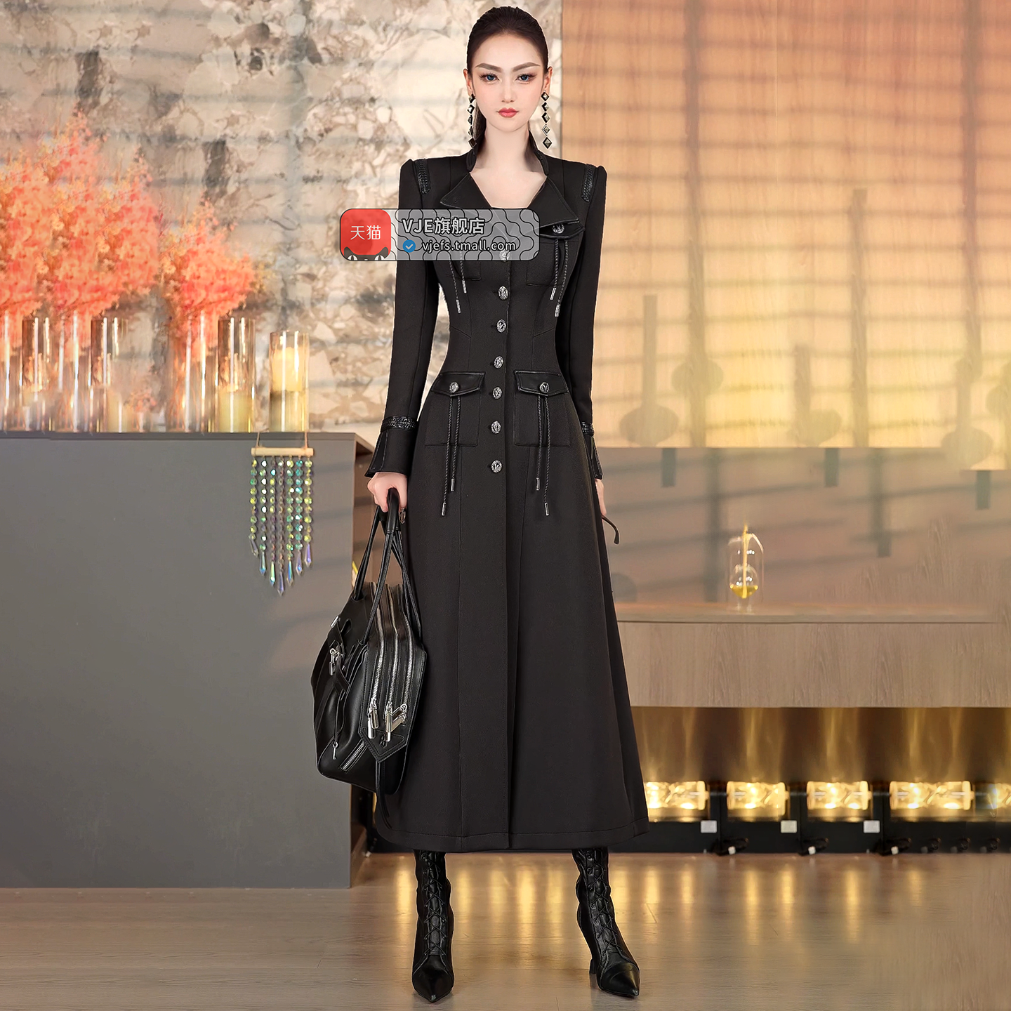 VJE Women's splicing long sleeve long dress- SOJ.