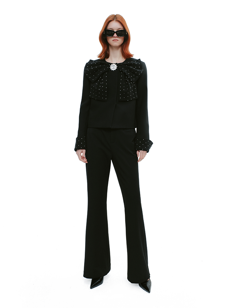 YES BY YESIR Diamond Bow Short Embellished Jacket - FREEZE.