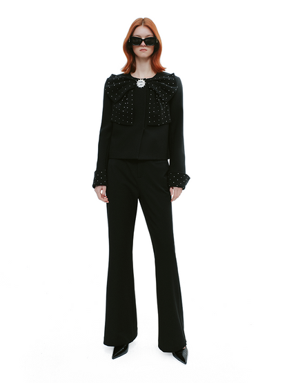 YES BY YESIR Diamond Bow Short Embellished Jacket - FREEZE.