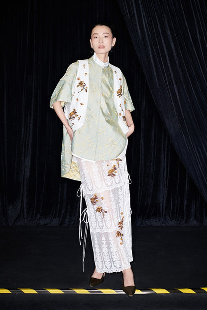 M essential Mackay designer Donchang jacquard low stand-up collar loose short-sleeved shirt - DIVA.