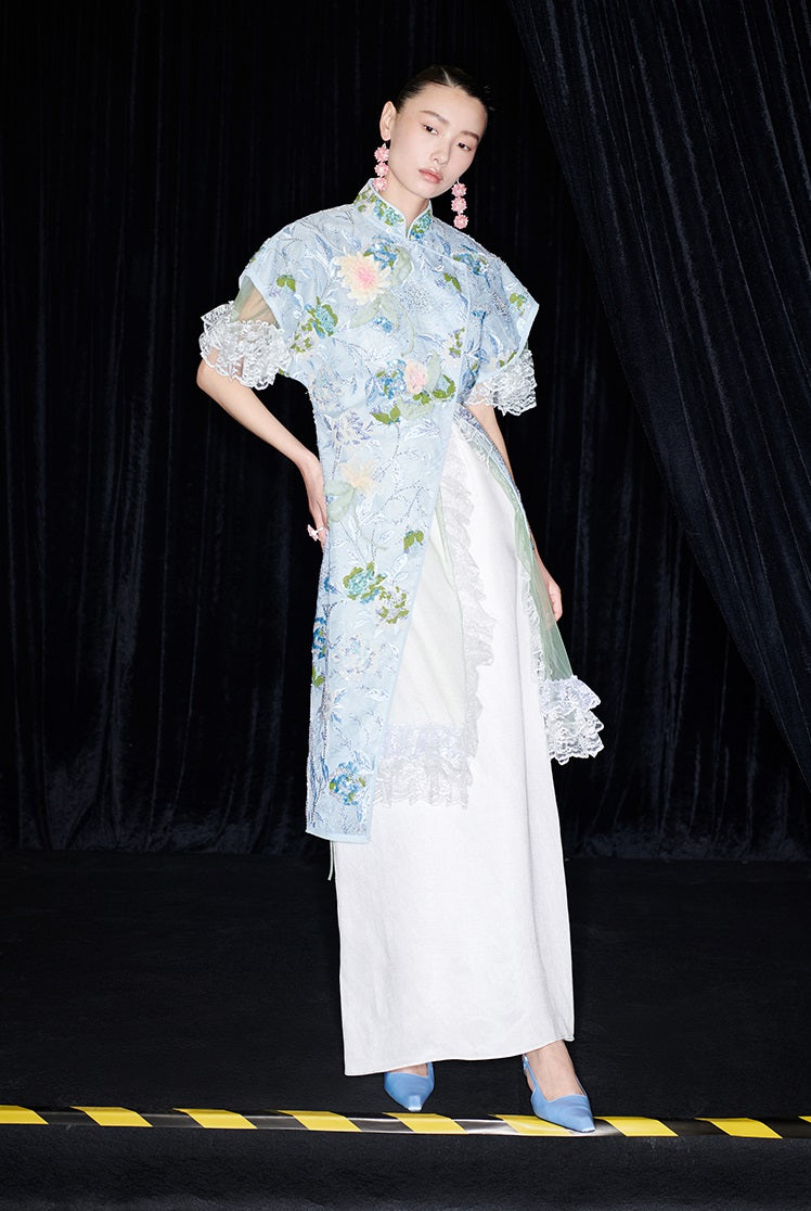 M essential Mackay designer Jiyi embroidery silk hand-dyed embroidered maxi dress - BAM.
