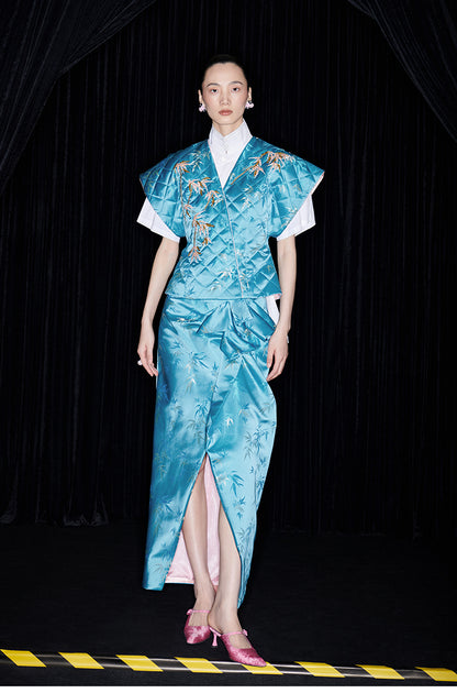 M essential Ma Kai designer golden autumn bamboo nail beads vest - bran.