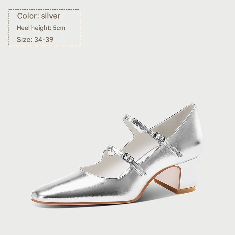 PJJUU silver mary jane french leather shoes - GRAND.