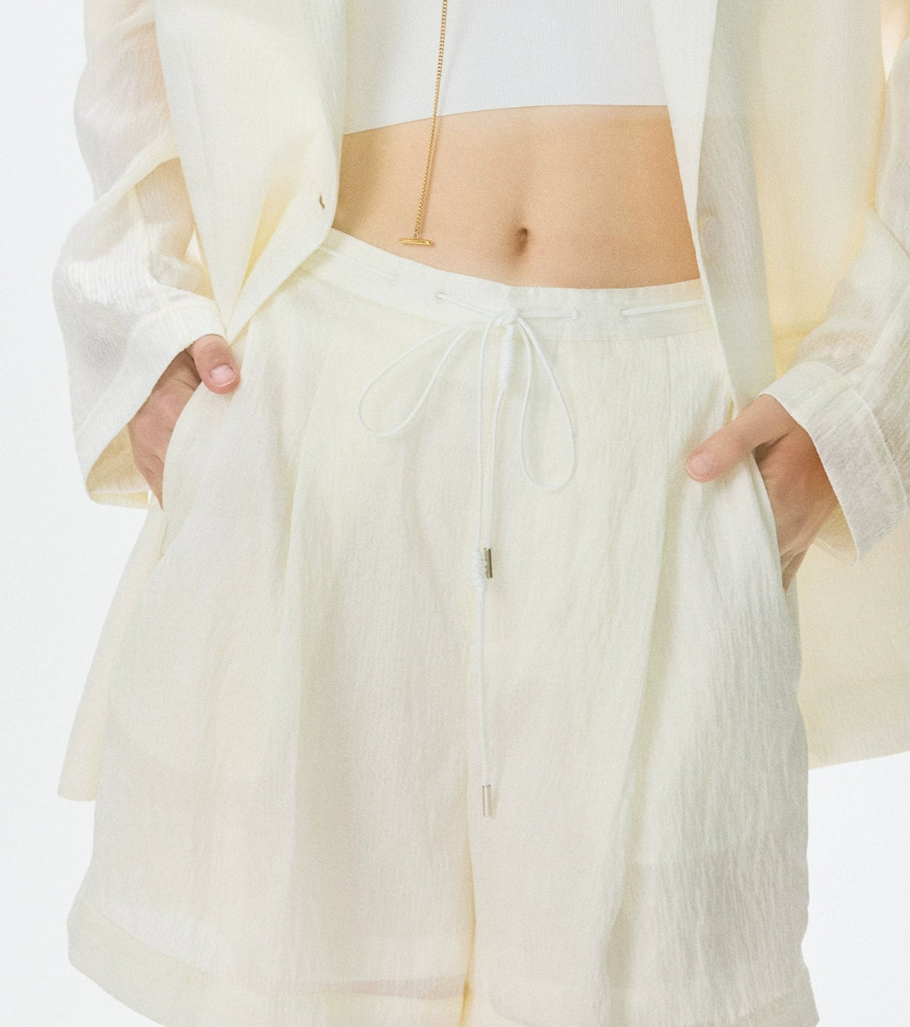 ANNASPEAK pearl gloss texture suit drawstring shorts-GRANS.