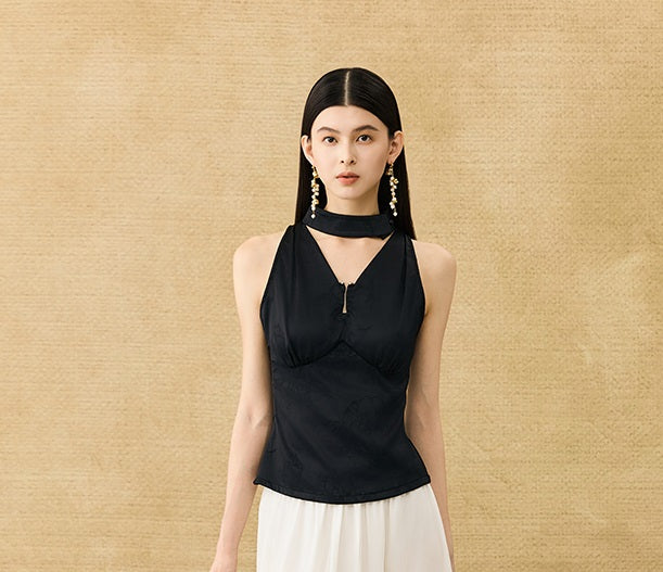 HECO Chinese Acetate V-Neck Waist Small Vest Top - ZEPH.