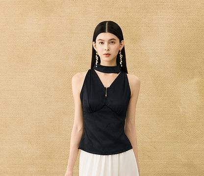 HECO Chinese Acetate V-Neck Waist Small Vest Top - ZEPH.