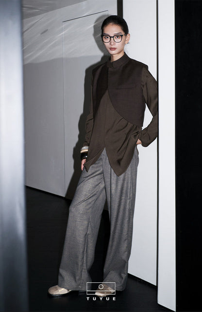 TUYUE moss green handmade buckle long-sleeved shirt- AMIR.