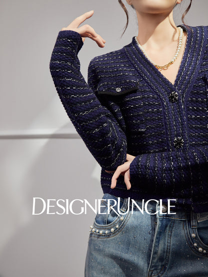 DGU "Ink Room" royal blue knitted sweater small fragrance temperament versatile top - Robert.