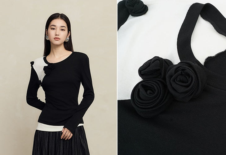 HECO three-dimensional handmade rose wool black knitwear women - throne.