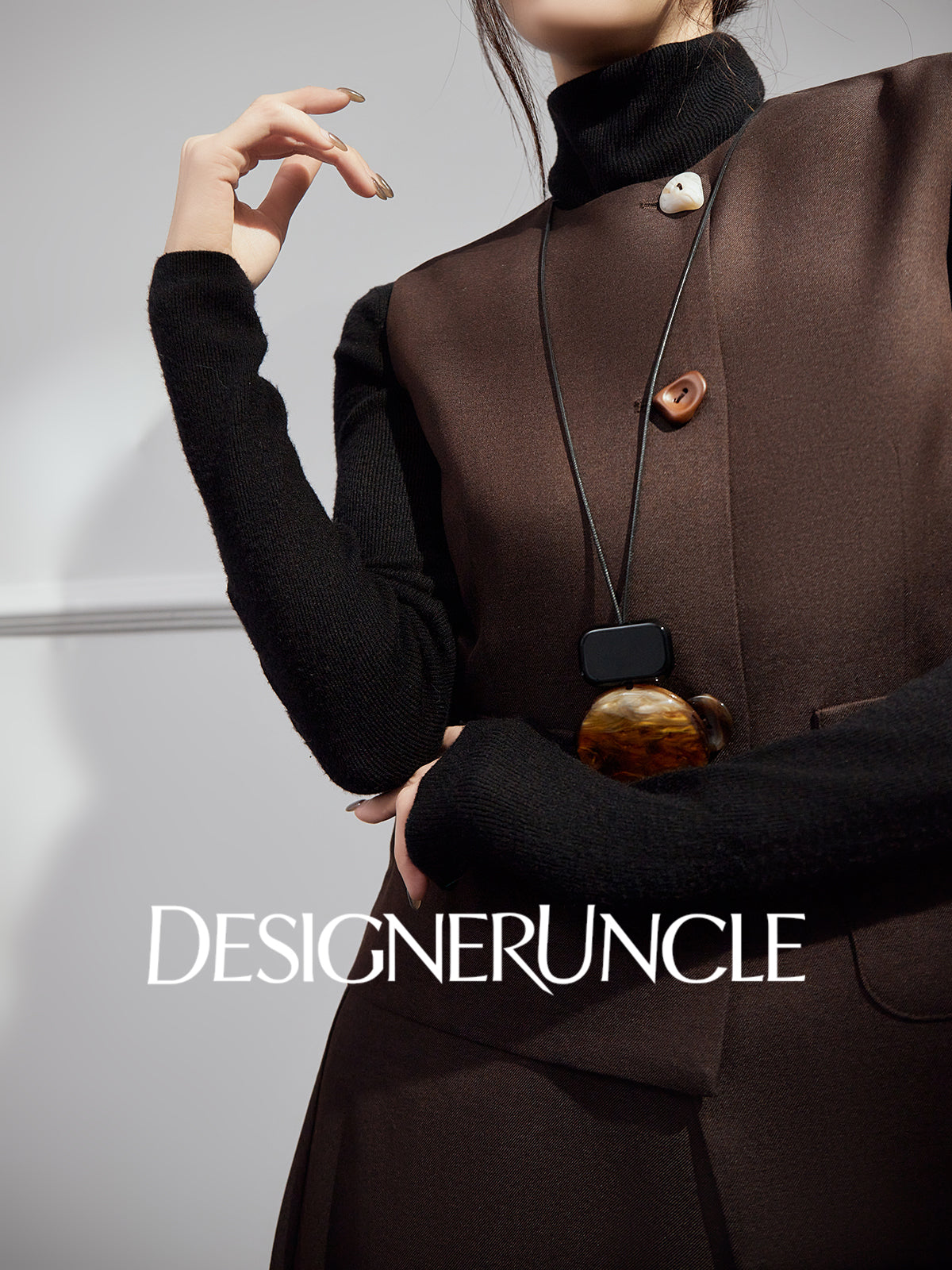 DGU |Coffee Vest Niche Design Asymmetrical Skirt Fashion Temperament Dress - KING.