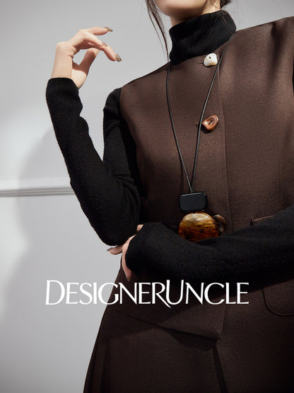 DGU |Coffee Vest Niche Design Asymmetrical Skirt Fashion Temperament Dress - KING.