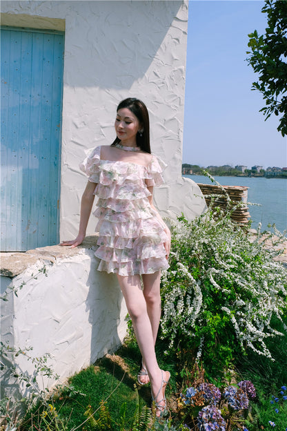 Wardrobes by Chen Elegant Short Sleeve Flower Print Party Short Dress-Dami