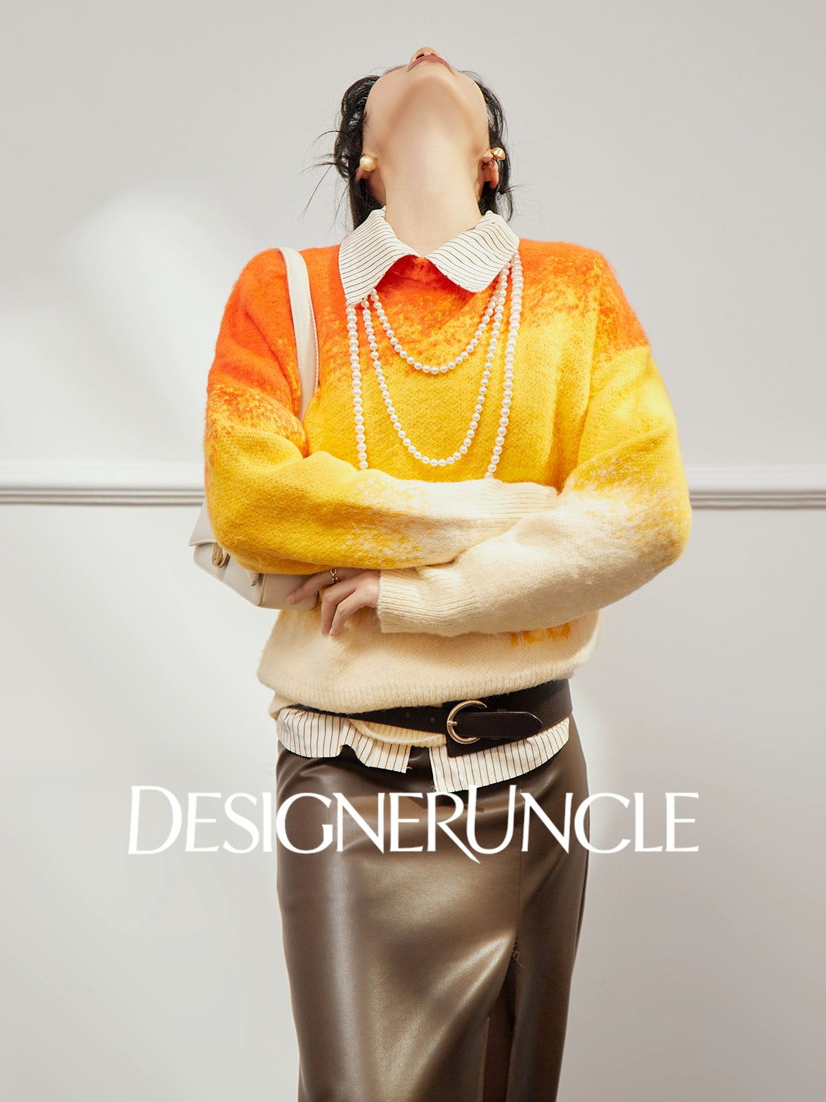 DGU×LAB "Chuyi" orange gradient knitted sweater casual crew neck knitted top - BEAT