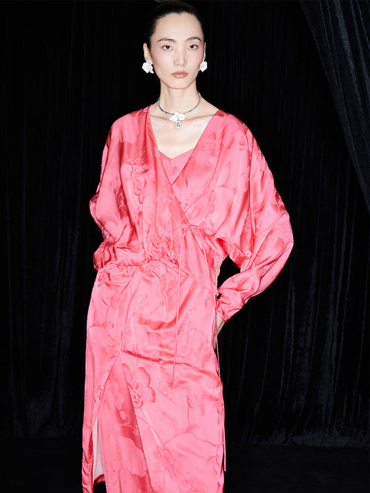 M essential Mackay designer lotus petal red jacquard tether folded loose shirt - BIRD.