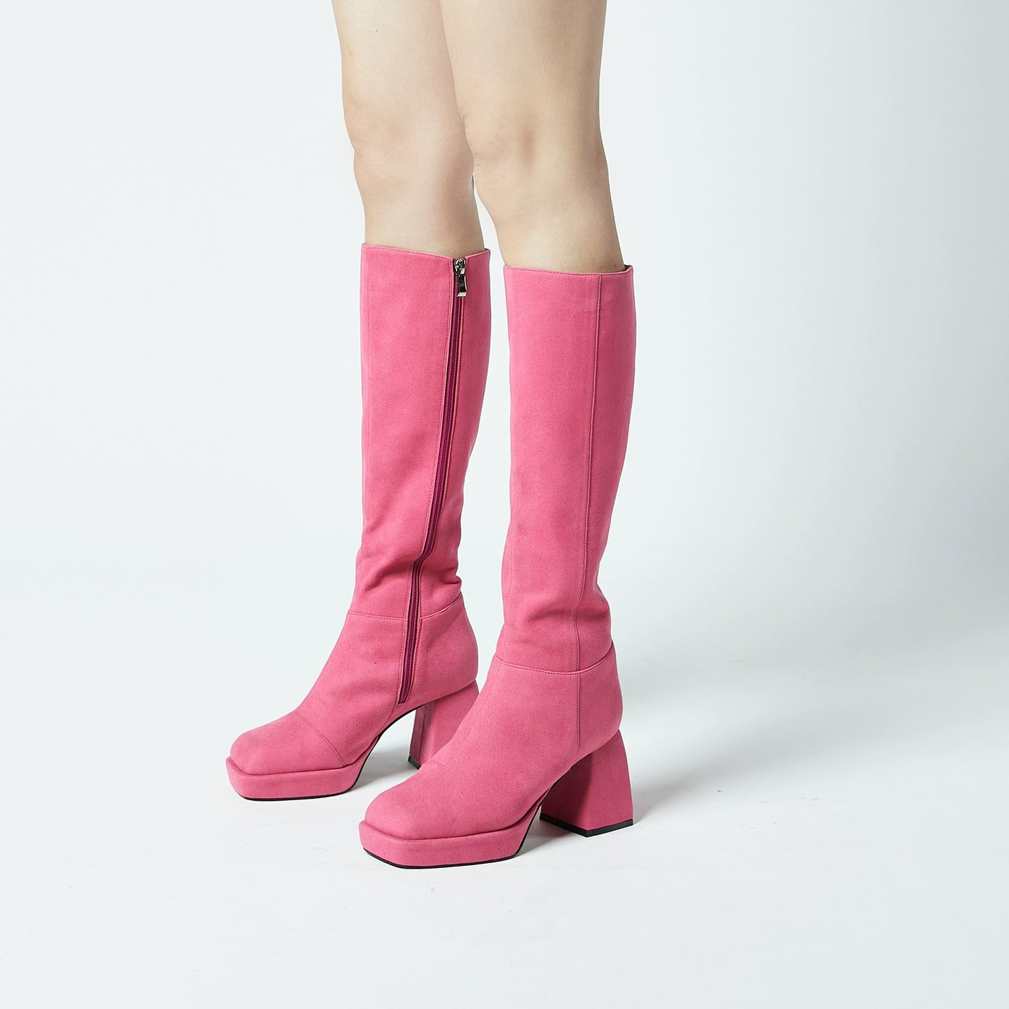 B-FEI platform thick square heel leather high boots-KARDA.