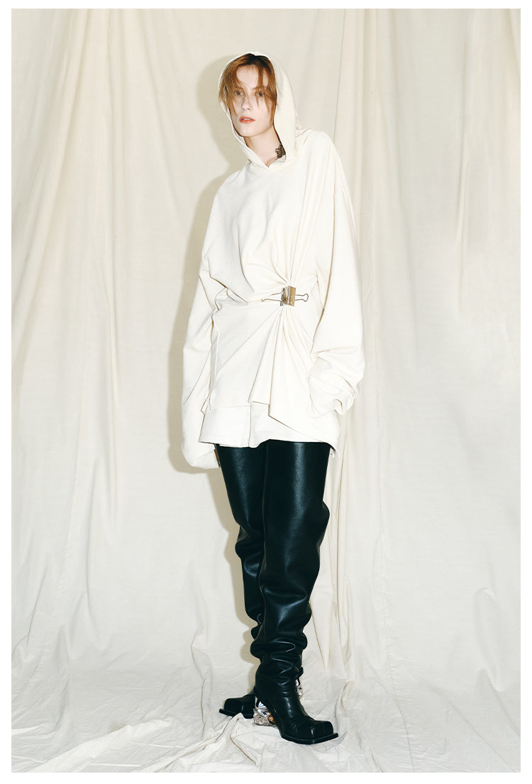 Autumn Winter luxury hoodie pinched pleated waist sweatshirt - kIC