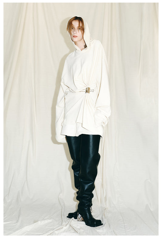 Autumn Winter luxury hoodie pinched pleated waist sweatshirt - kIC