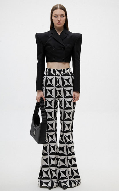 ANNAKIKI  silk star-print flared pants casual trousers-SHOUTO.