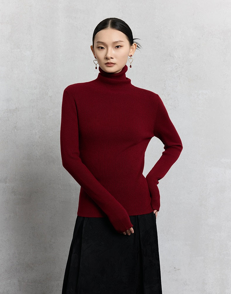 HECO Plain Base Layer Top High Neck black white red apricot Long Sleeve Knit Sweater - nice.