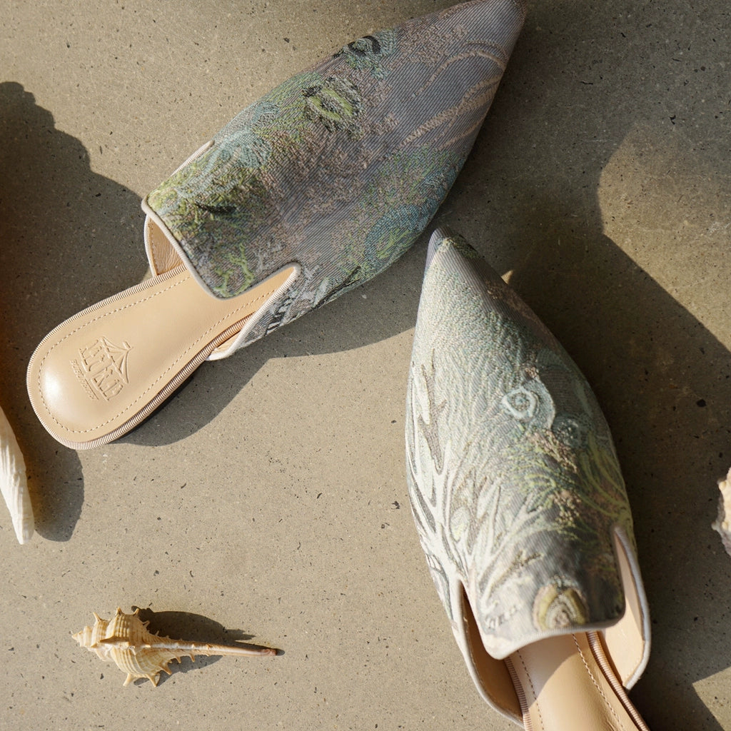 B-FEI vintage satin embossed flat mules-JOYCE.