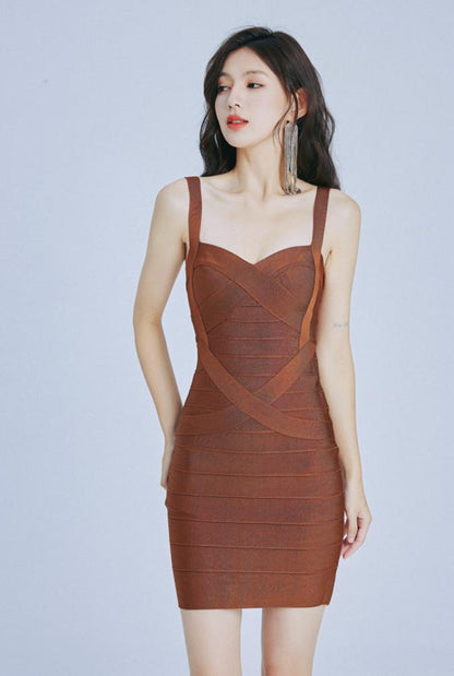 DOLLY Elegant V-Neck Sleeveless High Waist Knitted Midi Suspender Dress-PUNA