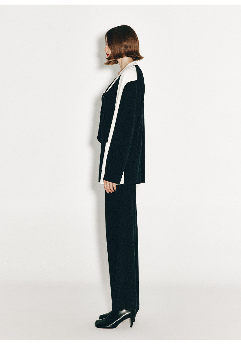 ATELIER MISS LU Geometric Contrasting Cashmere and Wool Blend Vest - IVY