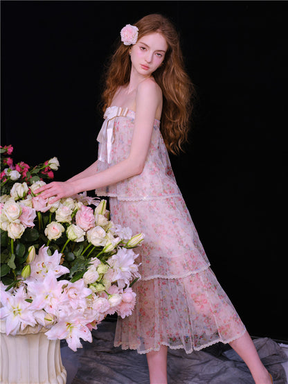 Wardrobes by Chen Luxury Floral Tube bow Maxi Summer Dress-Marilyn