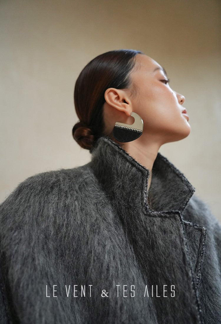 LE VENT&TES AILES French luxury fine long color-block wool coat -ALEC.