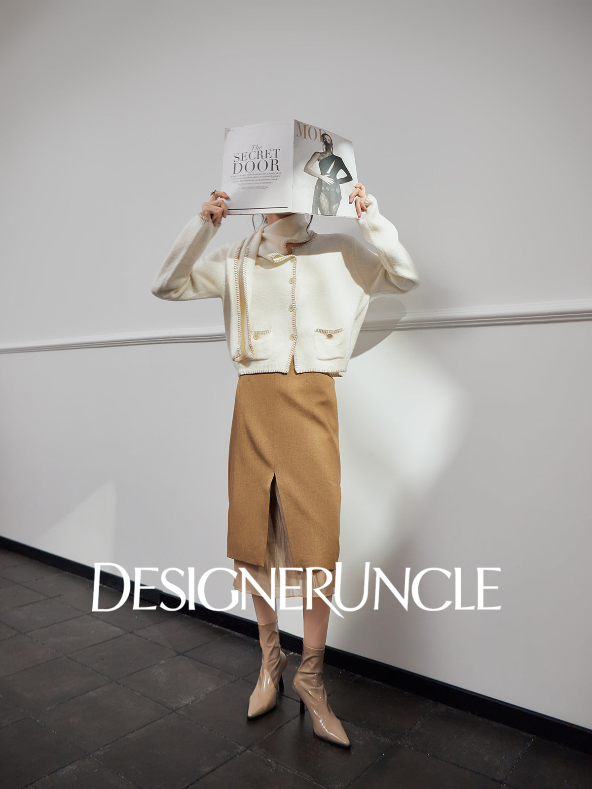 DGU "Lumu" coffee slit design high-end commuter long skirt - Ryan.