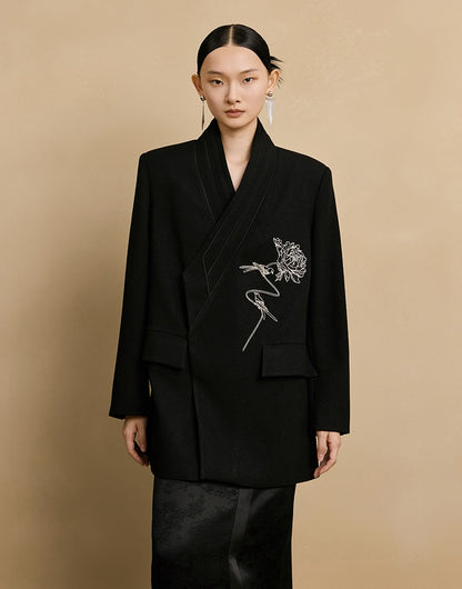 HECO Acetate Woven Embroidery V-Neck Blazer Women's Spring- LET.