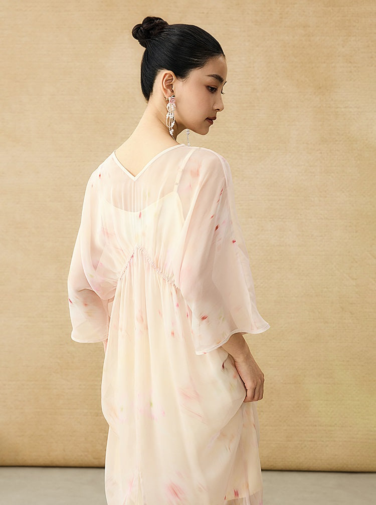 HECO Chinese Resort Style Flowing V-neck Dress - STONE.