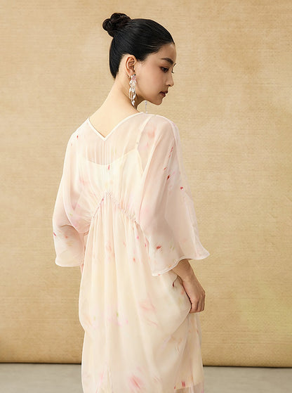 HECO Chinese Resort Style Flowing V-neck Dress - STONE.