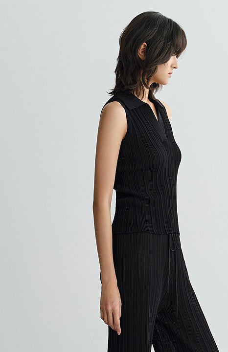 COMME MOI three acetate pit strip lapel knitted vest & pants - ELENA.