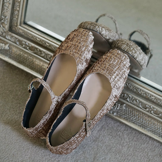 B-FEI fashion mocha pleated flat shoes-INDIANI.