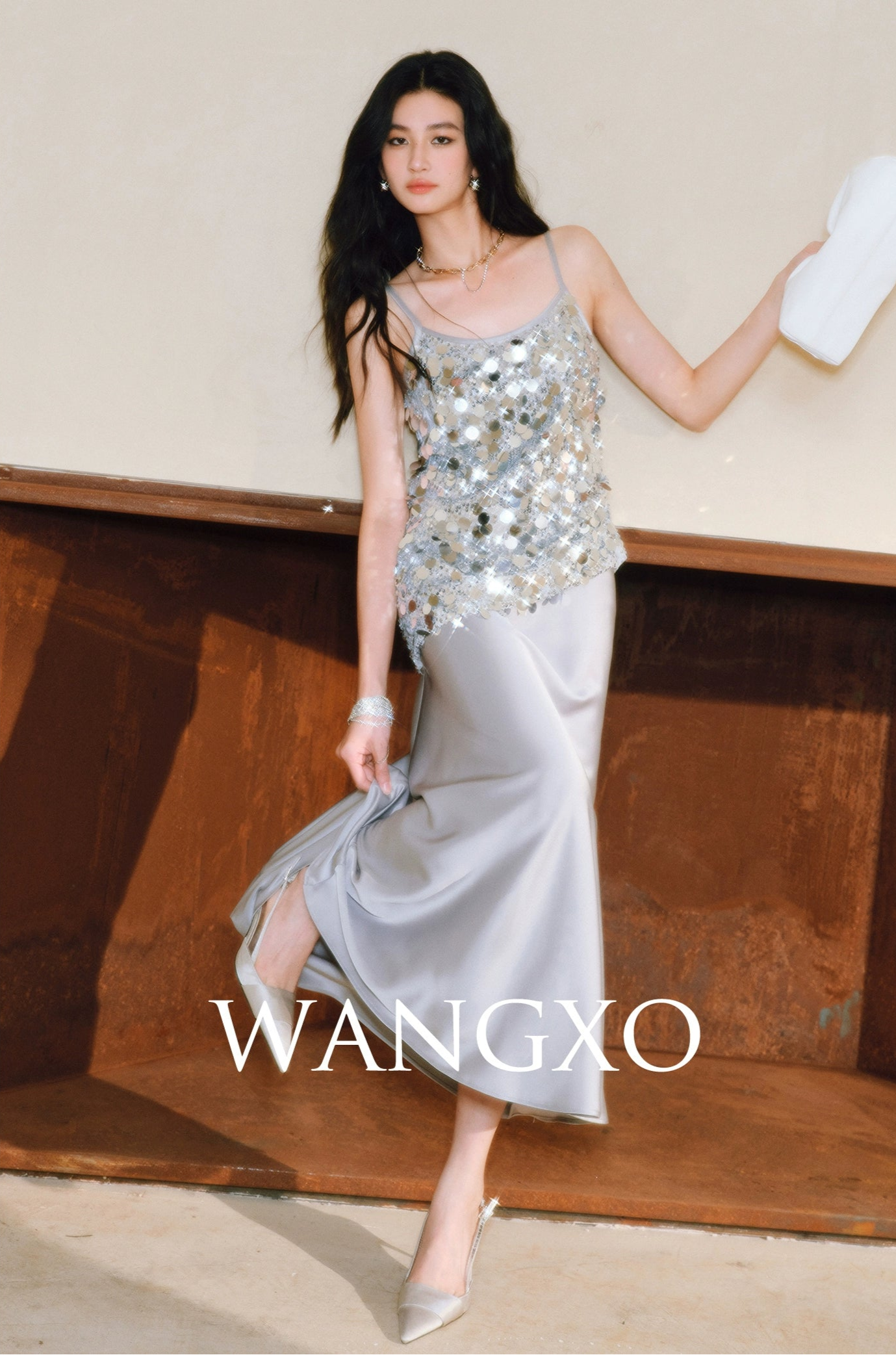 WANGXO Mirage Sundress Heavy Industry Double-Sided Satin Pleats Two-Piece - KIRAN