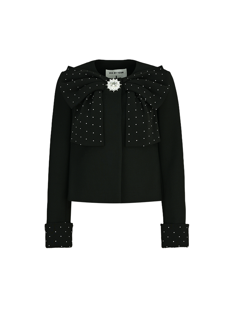 YES BY YESIR Diamond Bow Short Embellished Jacket - FREEZE.
