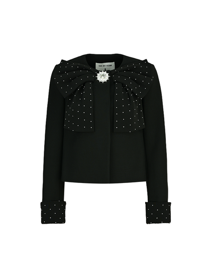 YES BY YESIR Diamond Bow Short Embellished Jacket - FREEZE.