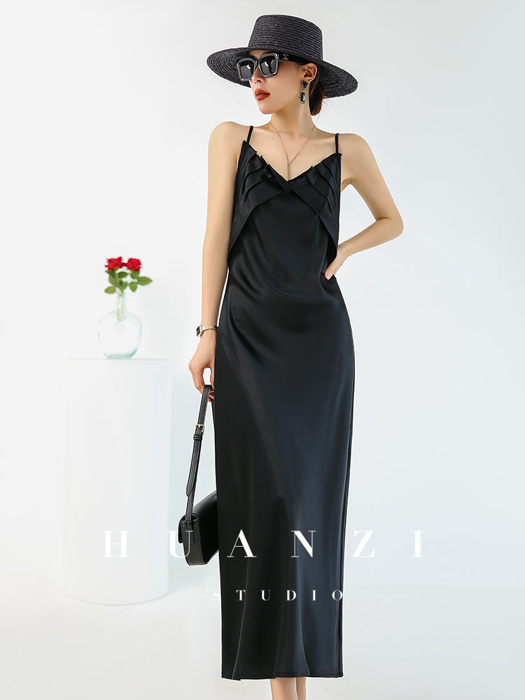 Huanzi satin French high-end slip long dress - Chine