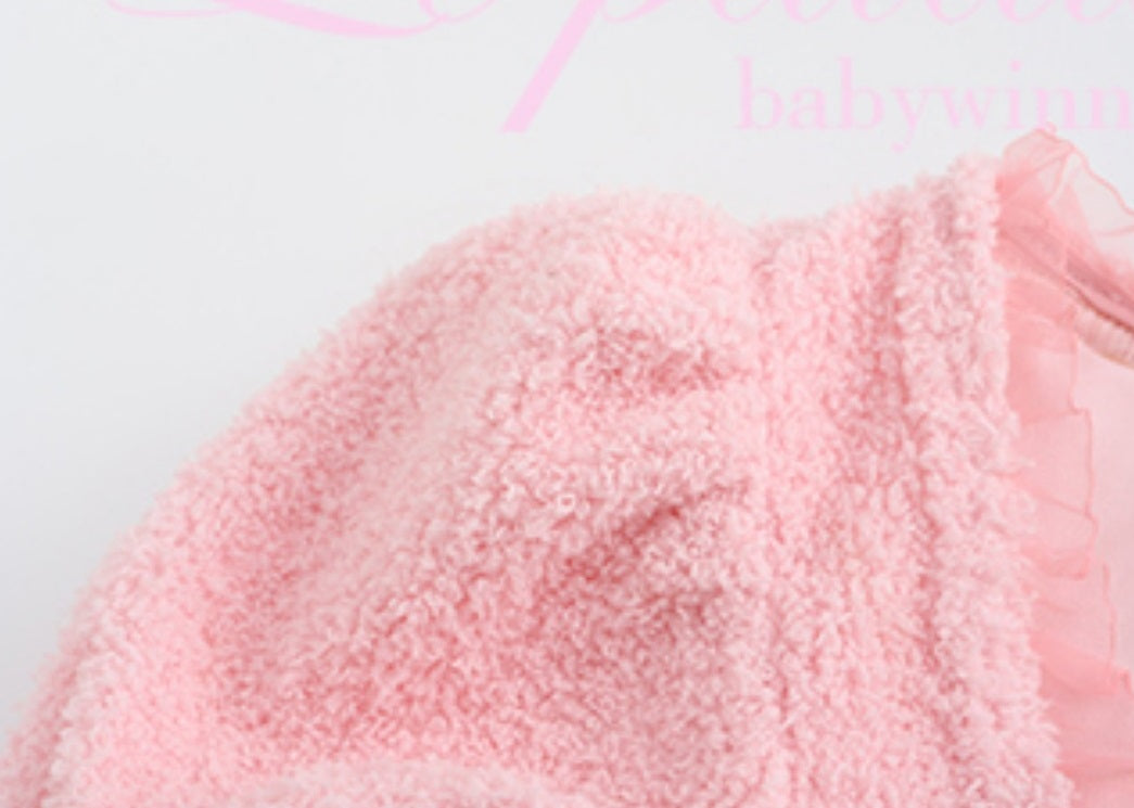 Le Palais Vintage Pink Plush Crop Top + Hip Skirt Set