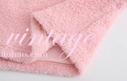 Le Palais Vintage Pink Plush Crop Top + Hip Skirt Set